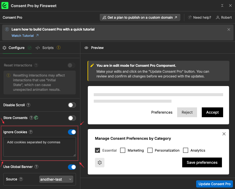Custom Cookies Whitelist