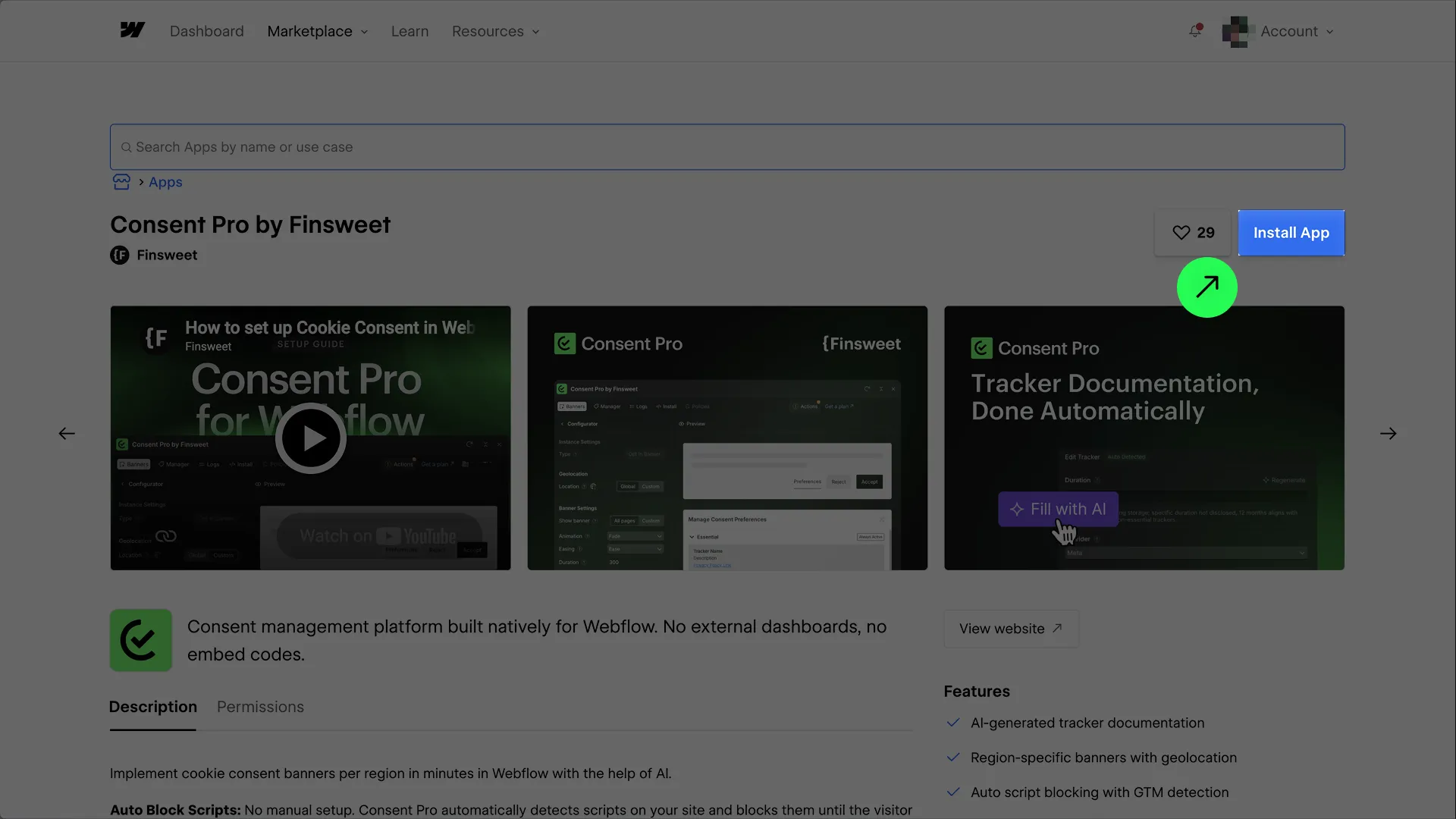 Install Consent Pro from the Webflow Apps Marketplace