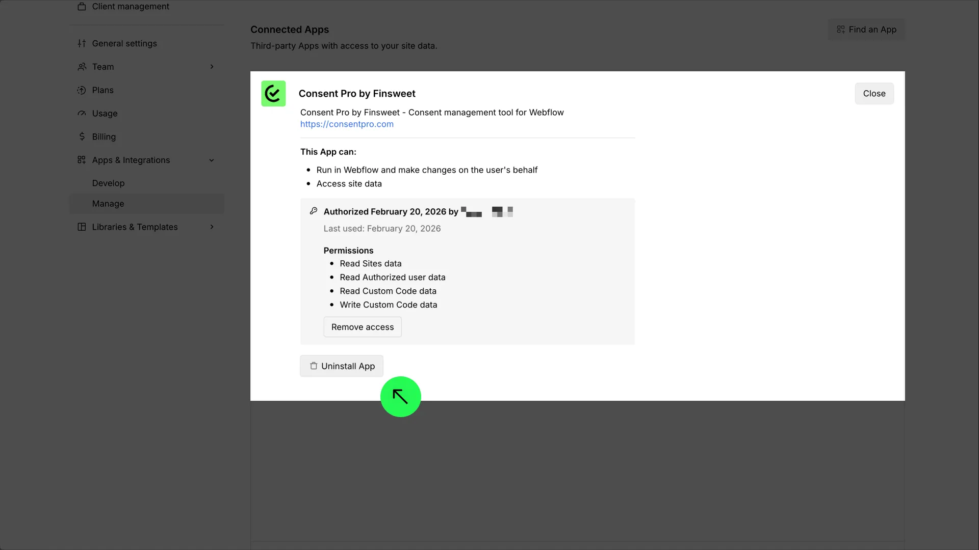 Uninstall Consent Pro at workspace level