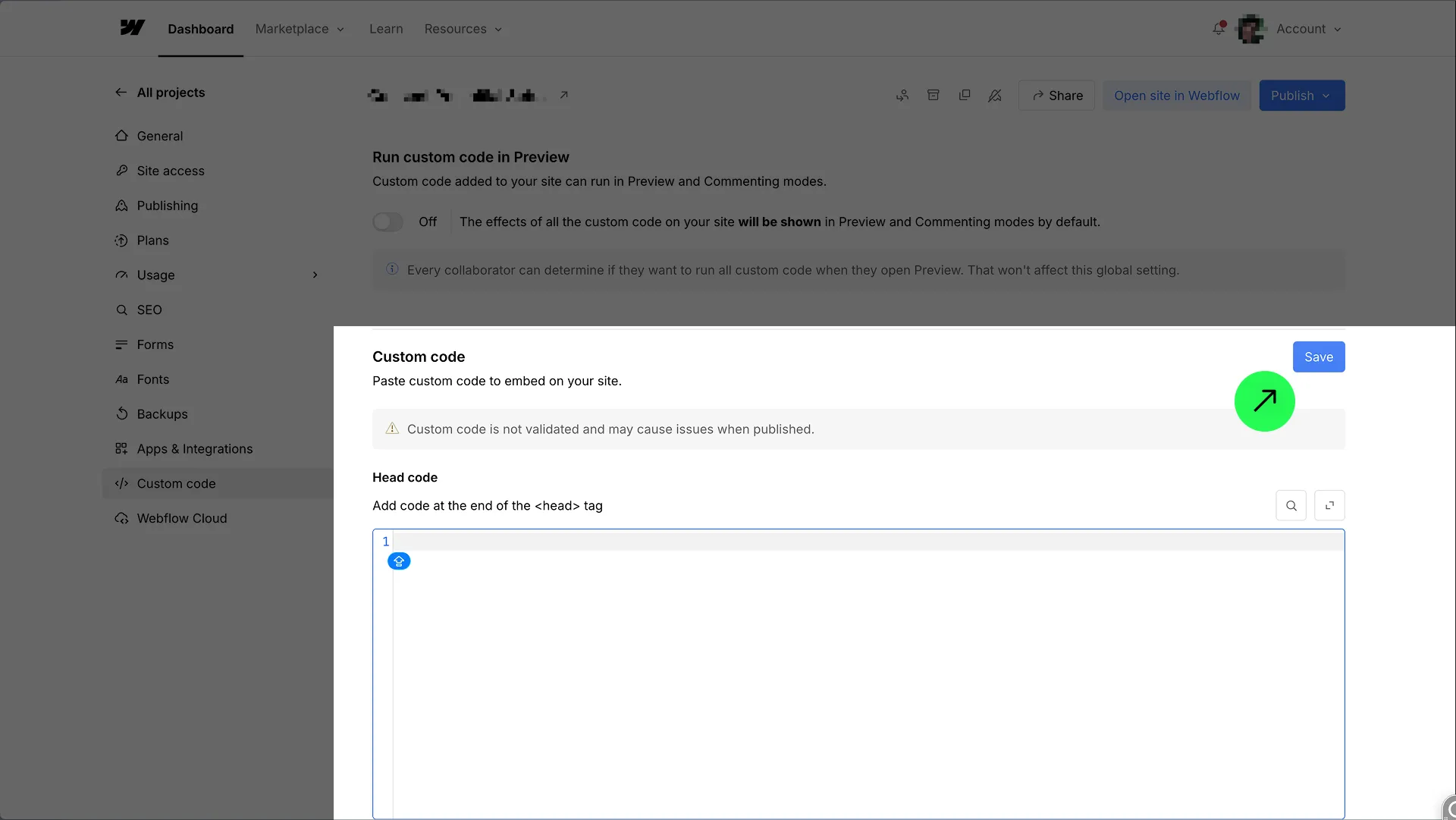 Site Custom code — Head code