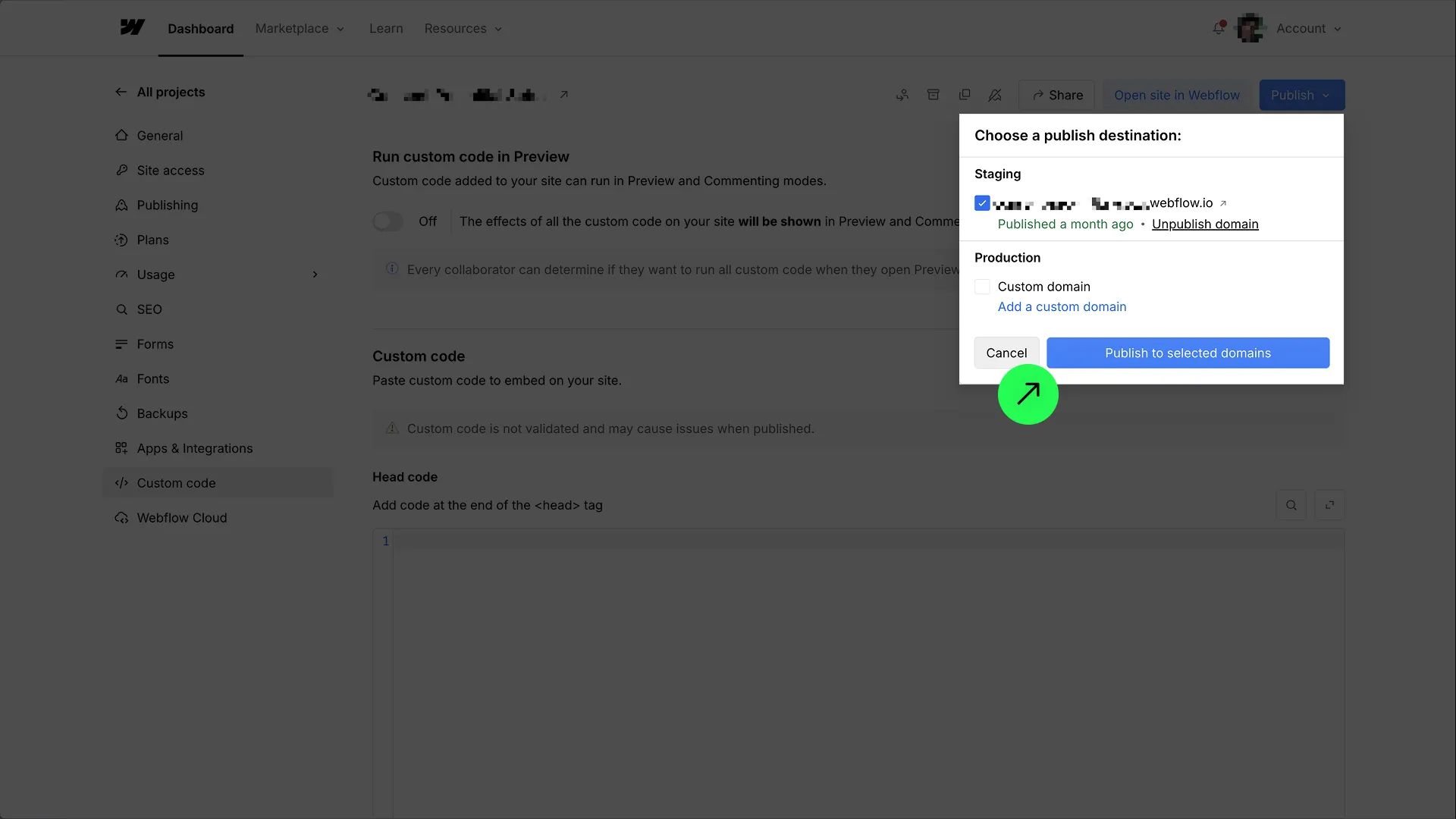 Publish the site after custom code cleanup