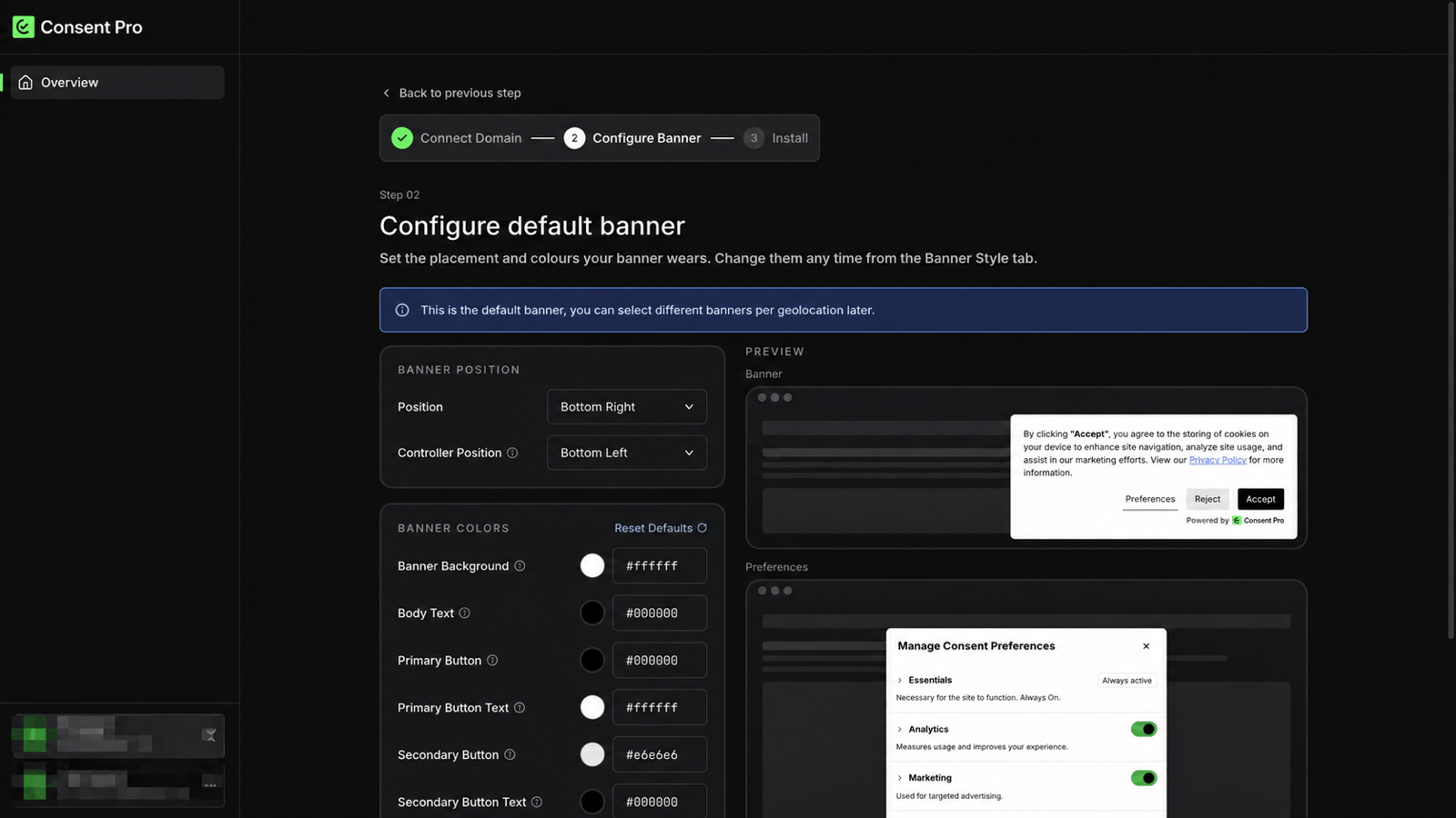 Configure default banner step
