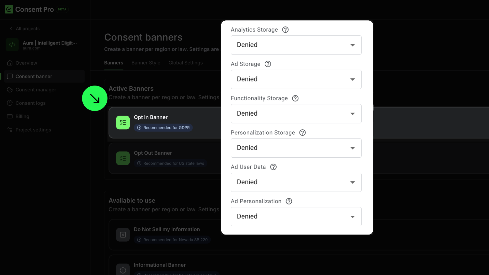 Opt-in region setting with all consent states denied