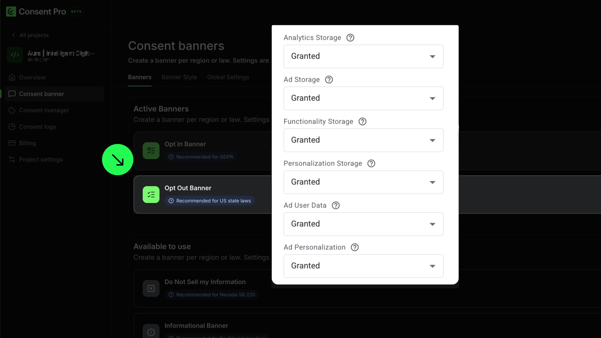 Opt-out region setting with all consent states granted